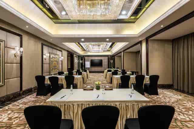 Luxury classroom-style conference room for corporate workshops and executive training.