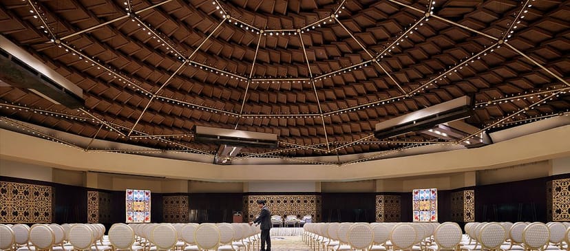 Buraidah Hall ballroom with architectural ceiling for theater-style corporate events and conferences.