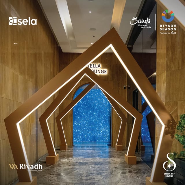 Elegant entrance at Stella Sky Lounge, St. Regis Riyadh; perfect for upscale events.