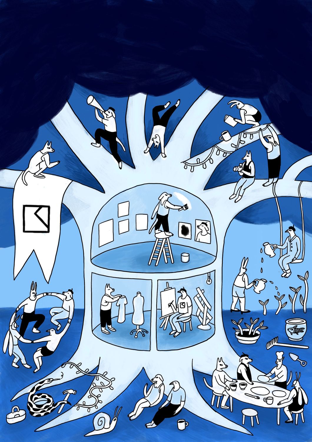 Production team managing site prep and branding at Kindred Studios for corporate event photography. - Banner