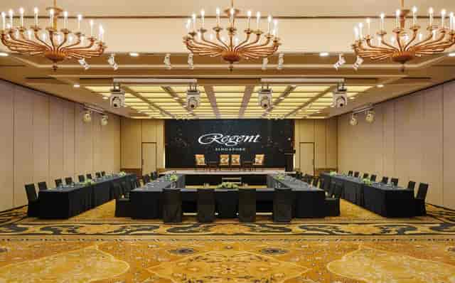 U-shape setup in Conrad Singapore Orchard ballroom for executive meetings and professional panels.
