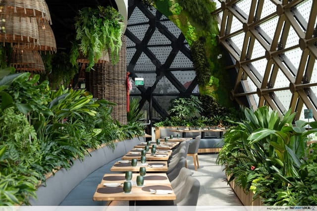 Biophilic dining space at Dusit Gourmet, ideal for sophisticated corporate dinners and networking.
