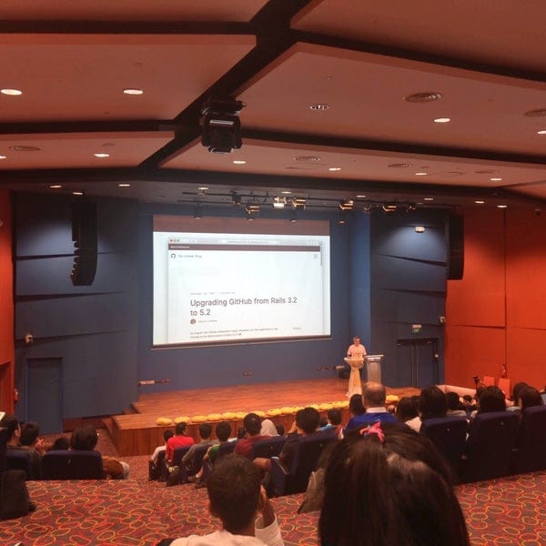 Technical presentation in Shaw Foundation Alumni House auditorium for professional events.