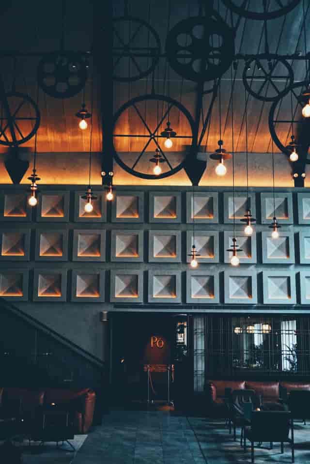 Lobby Bar at The Warehouse Hotel: industrial-chic wall for boutique receptions and event spaces.