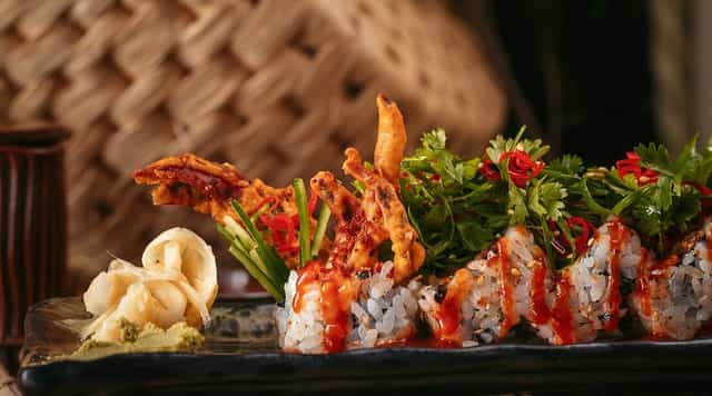 Intricate SUSHISAMBA Singapore menu item for upscale event catering.