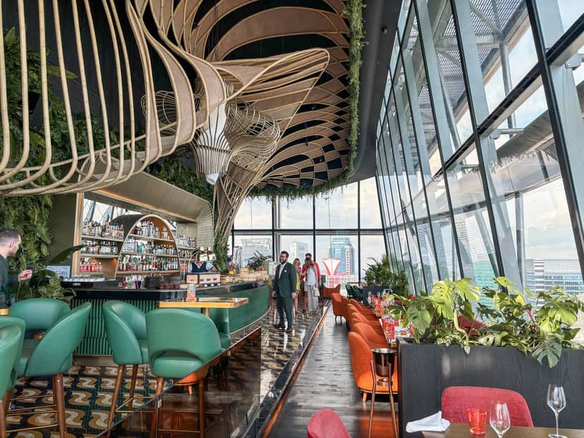 SUSHISAMBA Singapore rooftop venue with architectural ceiling for VIP receptions and celebrations.