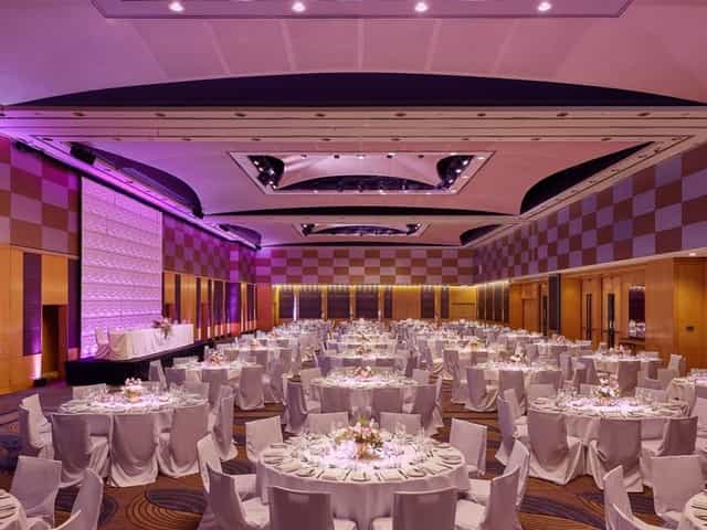 Heritage Ballroom banquet setup at The Fullerton Hotel Sydney for corporate events and galas.