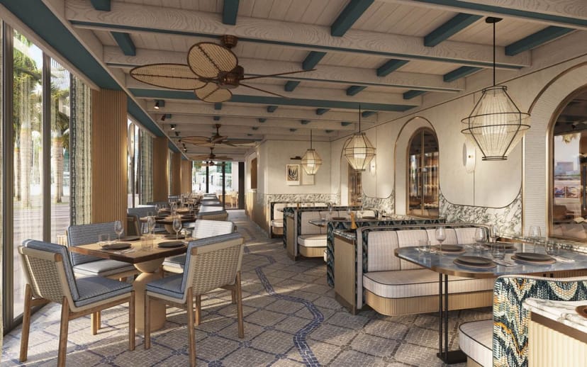 Maison Boulud coastal-chic dining room for upscale corporate lunch and VIP networking events.