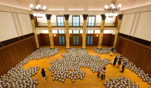 Neoclassical City Hall Chamber venue for art galleries and formal gala events.