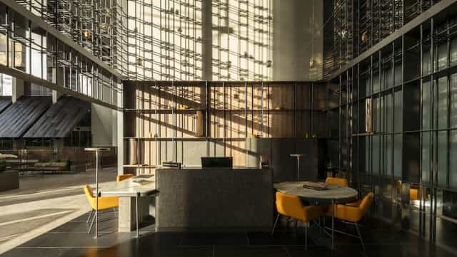 Pan Pacific Orchard lobby with modern lighting, ideal for executive meetings and networking events.