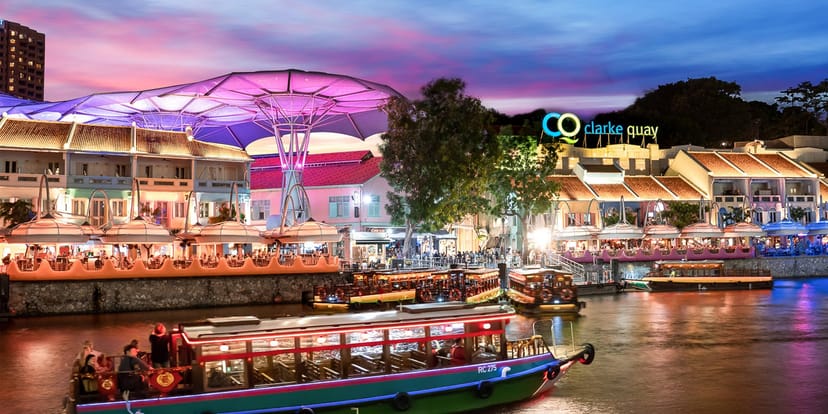 Clarke Quay Singapore waterfront: scenic venue for corporate events and team building cruises.