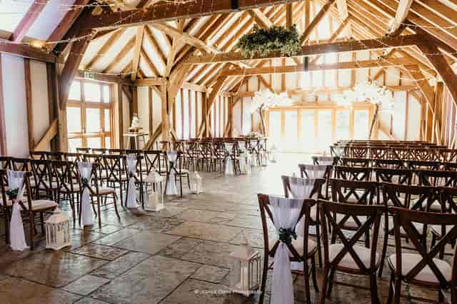 Charming Brookfield Barn event space with wooden beams, perfect for weddings and gatherings.