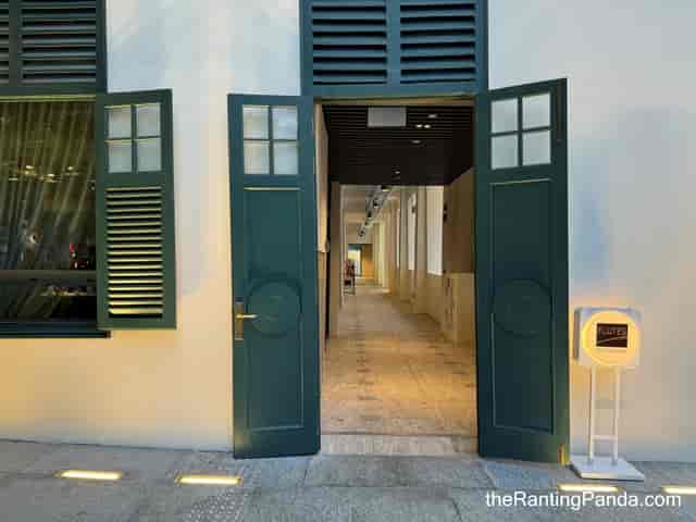 Colonial-style Flutes Restaurant entrance for intimate cocktail reception or boutique event.