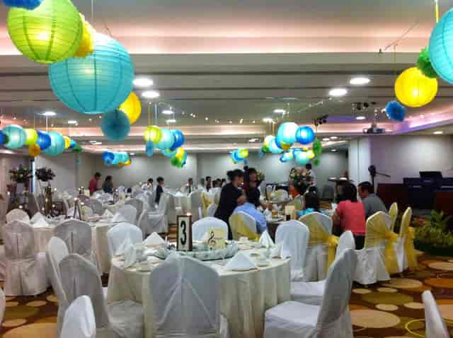 Sapphire Suite banquet setup with paper lanterns for affordable event and wedding reception.