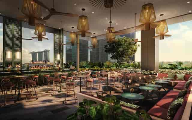 Sospiri rooftop private room with skyline views for corporate events and cocktail mixers.