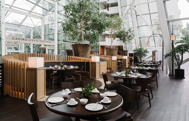 Blossom Restaurant atrium dining room for sophisticated corporate luncheons and private events.