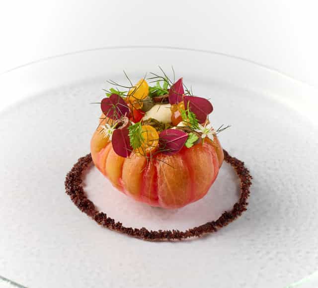 Luxury plated starter at JAAN by Kirk Westaway for an exclusive gala dinner.