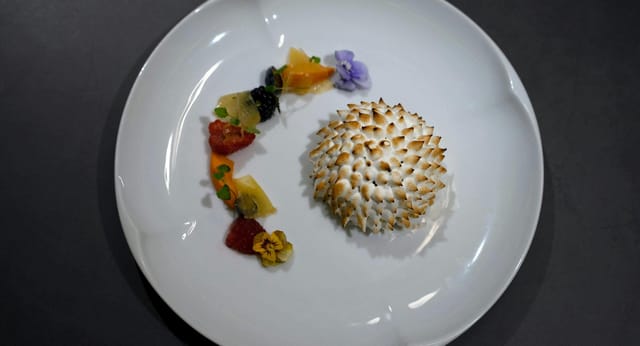 Torched meringue dessert for gala or executive dinner catering.