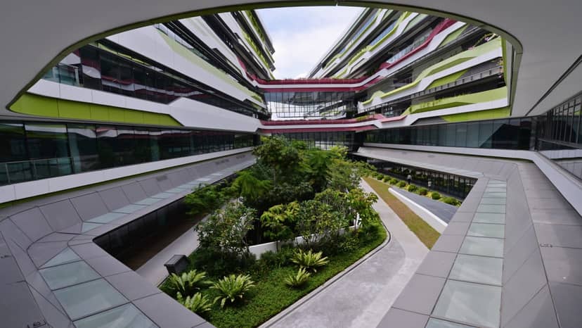 Biophilic MIT Universe atrium for creative networking and modern architectural events.