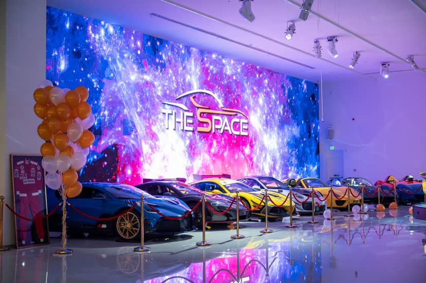 Space 01 venue with massive LED wall for premium brand activation and vehicle showcase events.