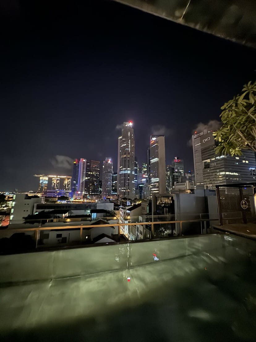 Rooftop infinity pool at 21 Carpenter, Singapore; luxury venue for networking and VIP events.