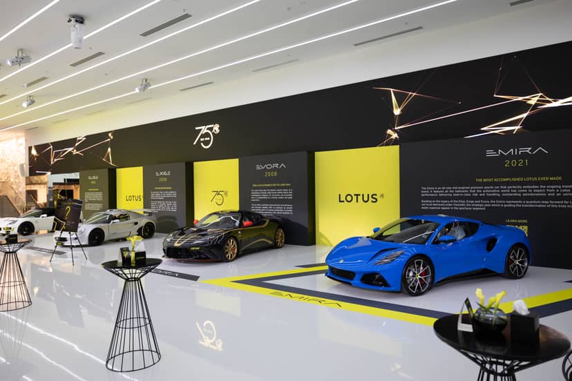Automotive showcase at Space 01 & 02 venue with minimalist lighting for product launches and events.