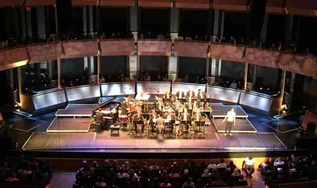 Rose Theater multi-level stage for professional orchestral and theatrical event venue rentals.