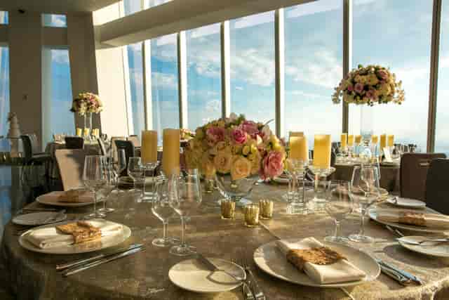 Sunset banquet at Aspire One World Observatory: Elegant gala and corporate dinner venue.
