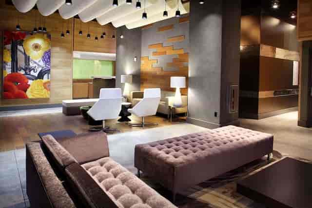 Contemporary hotel rooftop lounge with modular seating for networking and corporate events.