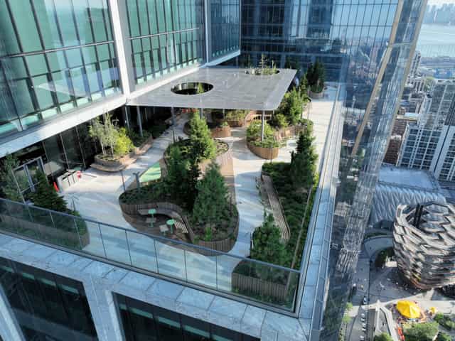 50 Hudson Yards rooftop venue with urban architecture for corporate networking and cocktail events.