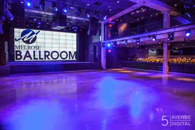 Melrose Ballroom event space with LED backdrop for product launches and high-impact galas.