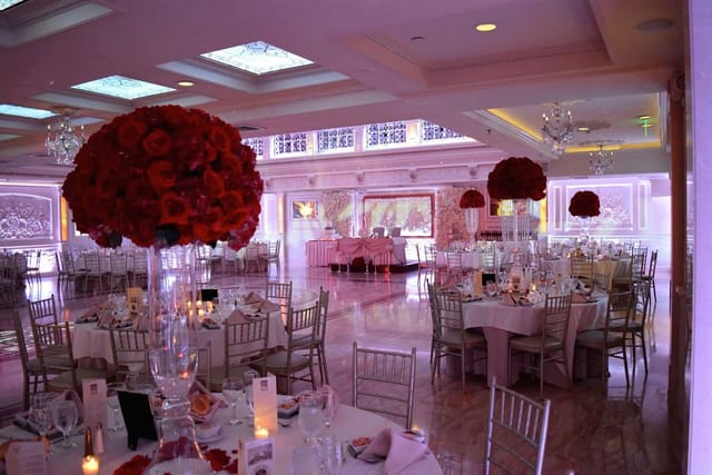 Jericho Terrace Garden Room ballroom with floral centerpieces for weddings and gala events.