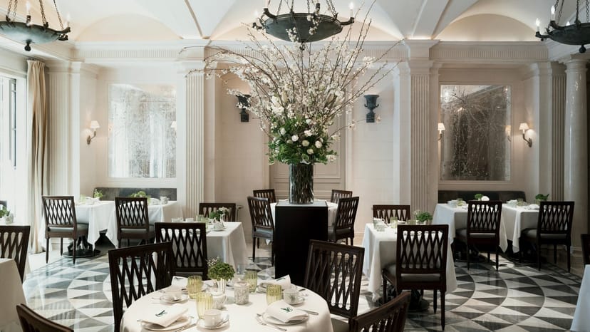 Elegant banquet setup at Majorelle, Lowell Hotel for luxury corporate event or formal luncheon.
