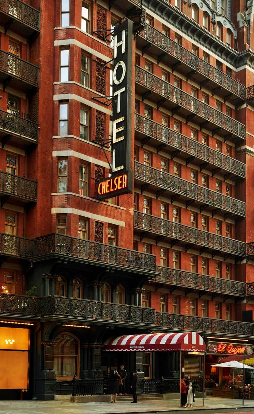 Hotel Chelsea facade, historic landmark building for boutique executive retreats and brand events.