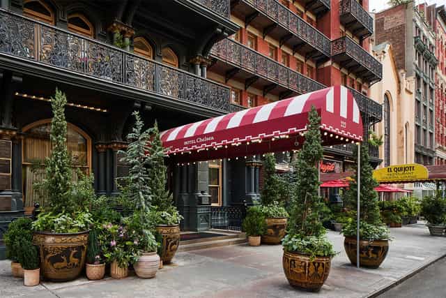 Iconic Hotel Chelsea exterior for historic boutique events and luxury NYC meetings.