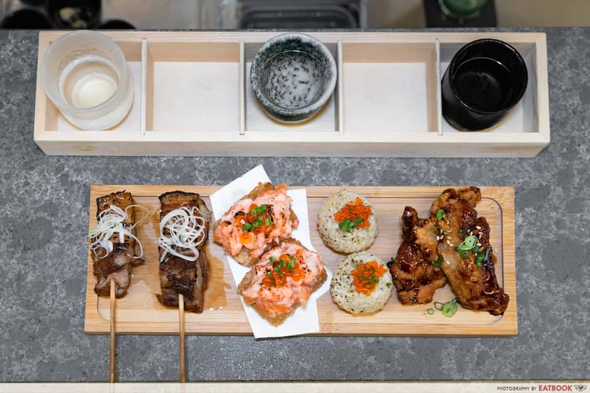 High-end networking tasting platter with beverage flight for corporate lunch catering.