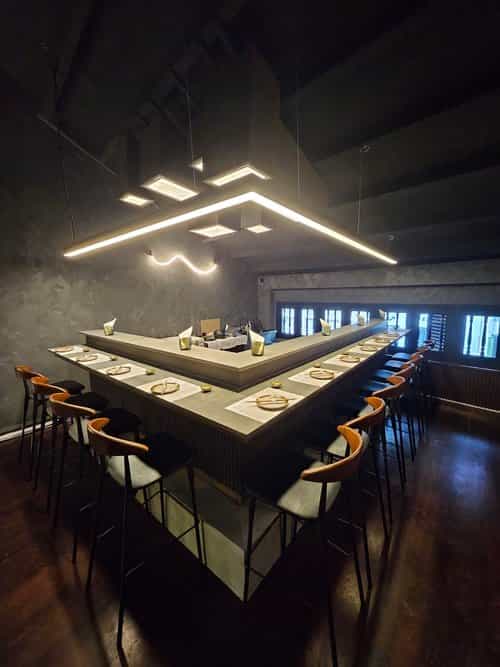 Toku Nori restaurant U-shaped counter for corporate networking and intimate fine dining events.