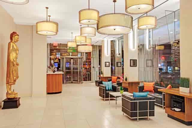 Modern hotel event space in Chinatown for business networking and delegate arrivals.