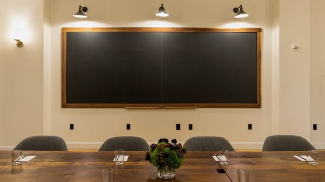 Boardroom with chalkboard at Ace Hotel New York for executive meetings and corporate strategy.
