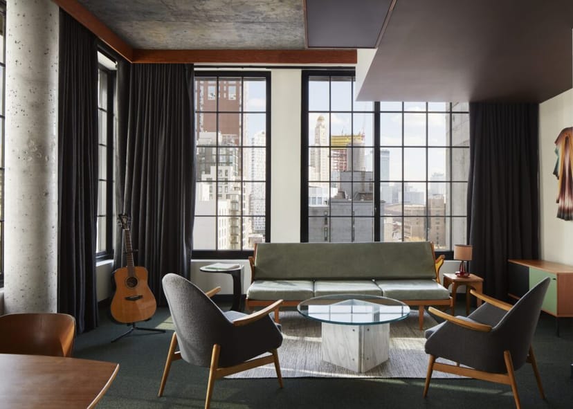 Ace Hotel NYC loft suite for VIP green room or intimate corporate breakout session.