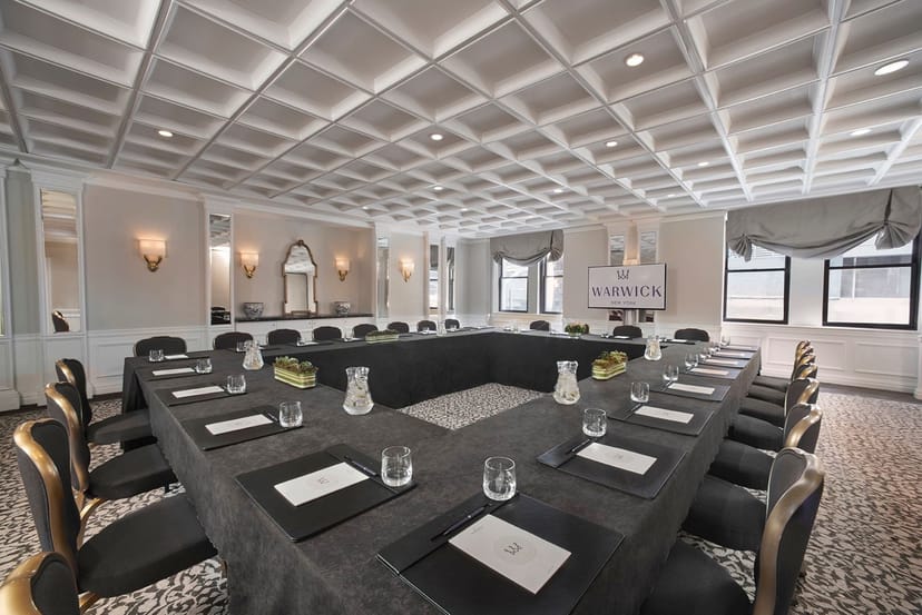 U-shape boardroom in Warwick, NY with coffered ceilings for executive meetings and events.