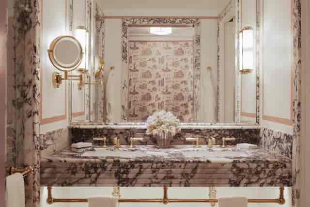 Luxury marble restroom at Fouquet's New York, ideal for VIP events and upscale venue rentals.