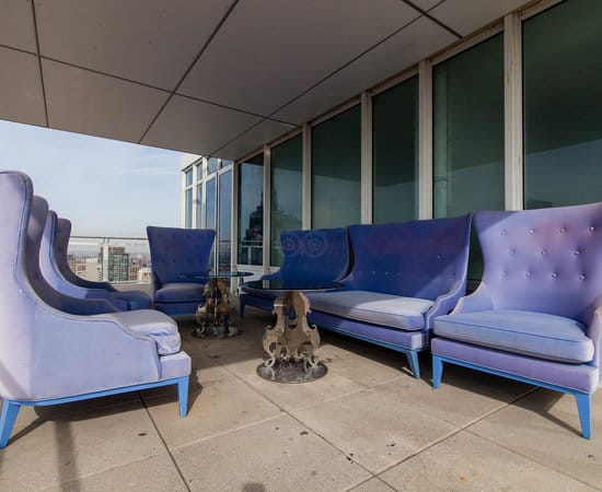 Luxury covered outdoor lounge at Library NoMo SoHo for VIP networking and event venue rentals.