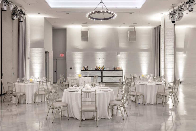 Grand Estate Ballroom at Ravel Hotel with high ceilings for gala and social event hosting.