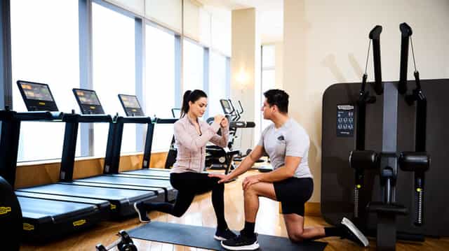 Luxury hotel fitness center in Mandarin Oriental New York for conference guest wellness.