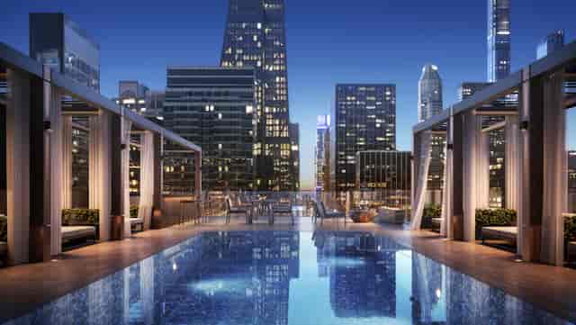 Mandarin Oriental New York rooftop pool venue for luxury networking reception and brand events.
