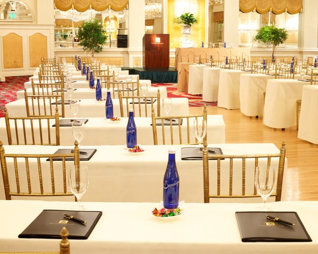 Grand Ballroom classroom setup with Chiavari chairs for executive training and corporate events.