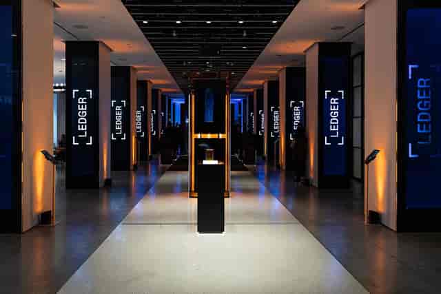Moonlight Studios NYC main event space with digital projection columns for immersive branding.