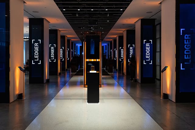 Moonlight Studios NYC main event space with digital projection columns for immersive branding.