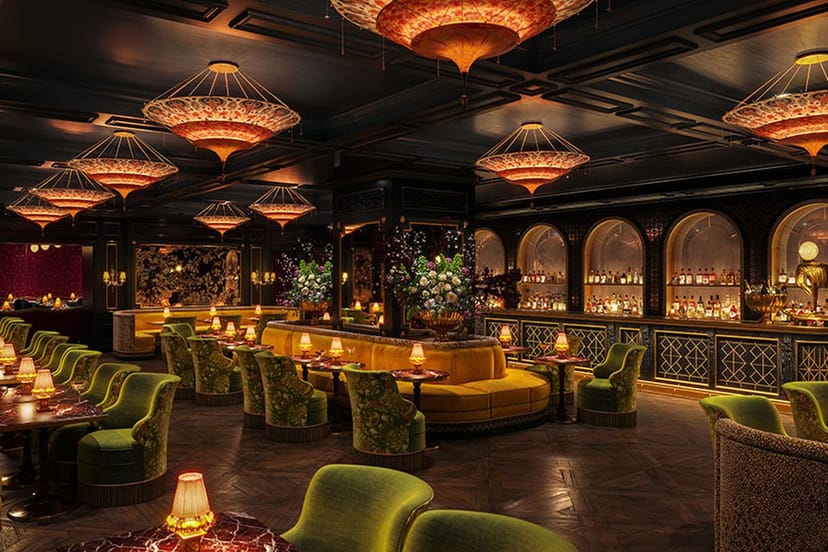 Qatar Airways Club at Barclays Center, elegant event space with luxurious decor and warm lighting.